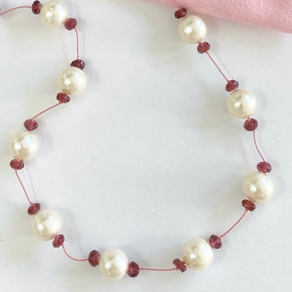 Tin Cup Pearl and Garnet Necklace - Picture 4 of 6